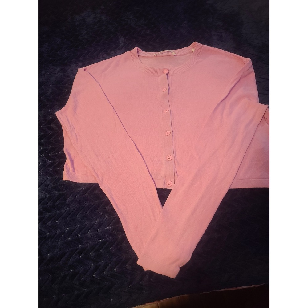 Alo Yoga Pink Cropped Cardigan Sweater 100% Cotton Button Front Size Medium